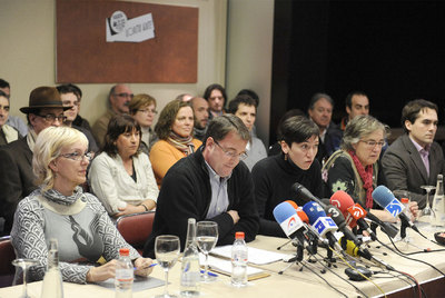 Representantes de EA y la izquierda  abertzale,  ayer en Bilbao.