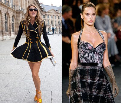 A la derecha,  una silueta de la colección de Vuitton; a la izquierda, Anna dello Russo, editora de  Vogue  Japón.