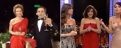 Anne Igartiburu y José Mota (TVE-1), a la izquierda, y Sara Carbonero, Marta Fernández y Pilar Rubio (Telecinco).