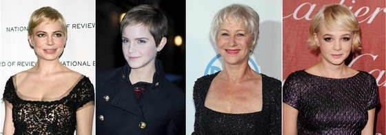 Michelle Williams, Emma Watson, Helen Mirren y Carey Mulligan (de izquierda a derecha), cuatro mujeres que se han apuntado al pelo corto.