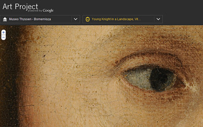Imagen extraída de la web www.googleartproject.com: detalle  de un ojo en  Joven caballero en un paisaje , de Carpaccio, obra del museo Thyssen.