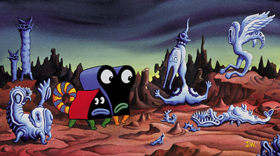 El universo de Jim Woodring se mueve entre los dibujos animados y las formas barrocas. En la imagen, una viñeta de  Frank.  
