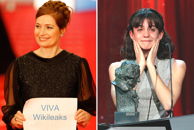 La actriz Assumpta Serna y Marina Comas, con su goya por  Pa negre .