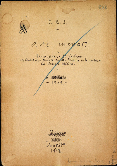  Arte menor . Manuscrito corregido por el poeta, de su boceto para la portada.