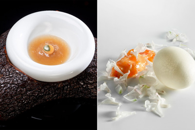  Nido de golondrina,  de Dani García (izquierda), y  Huevo roto,  de Andoni Luis Aduriz.