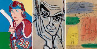  Retrato de Wayne Gretzky  (1983), de Andy Warhol;  Autorretrato  (1983), de Brassai, y  Sin título  (1932), de Joan Miró, tres joyas de la colección Economou.