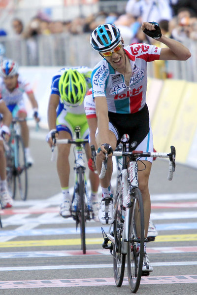 Bart de Clercq, tras cruzar la meta.