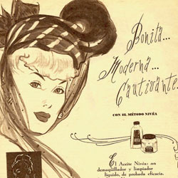 La famosa lata se inventó en 1911, pero pronto empezaron a surgir otros productos. Anuncio de prensa española de 1948 que invita a conocer el método Nivea.