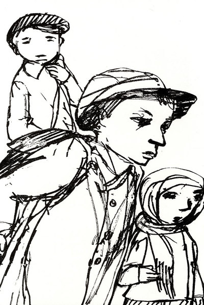 Ilustración de Carme Solé Vendrell en  La cruzada de los niños,  de Bertolt Brecht.