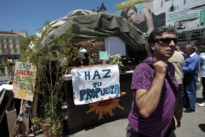 El barracón estable que queda en Sol sigue recabando las iniciativas de los ciudadanos.