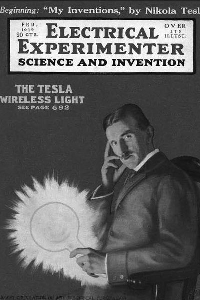 Portada de una publicación de 1919 en la que aparece Tesla.