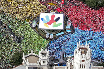 Acto a favor de la  candidatura olímpica de Madrid en la plaza de Cibeles, en 2009.