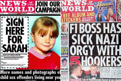 Portadas de  News of the World,  sobre casos de pedofilia.