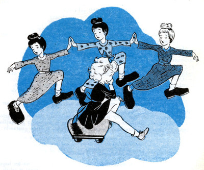 Iilustración de L. de Ben para  Celia   en el colegio,  de Elena Fortún.