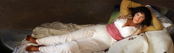 Homenaje al cacao en una interpretación de La maja vestida, de Francisco de Goya.