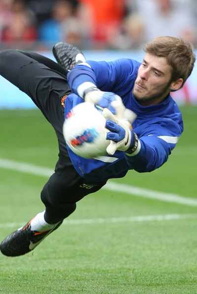 David De Gea durante un entrenamiento con el Manchester United.