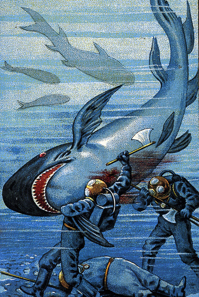 Antiguo cromo sobre la obra de Julio Verne  20.000 leguas de viaje submarino. 