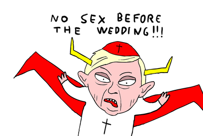 Un fotograma del vídeo  The Great Ratzinger , de Laurina Paperina, proyectado en la Bienal de Tolentino.