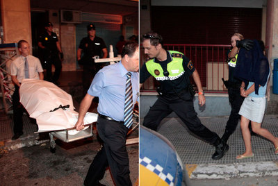 Imagen de la menor asesinada presuntamente a manos de su madre ayer en Alicante. A la derecha, agentes municipales escoltan a la mujer al coche patrulla.