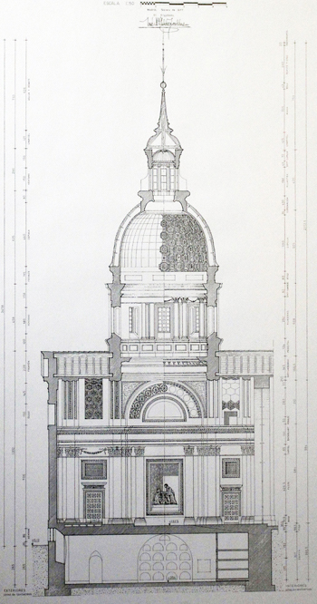Boceto del proyecto de iglesia de San Sebastián.