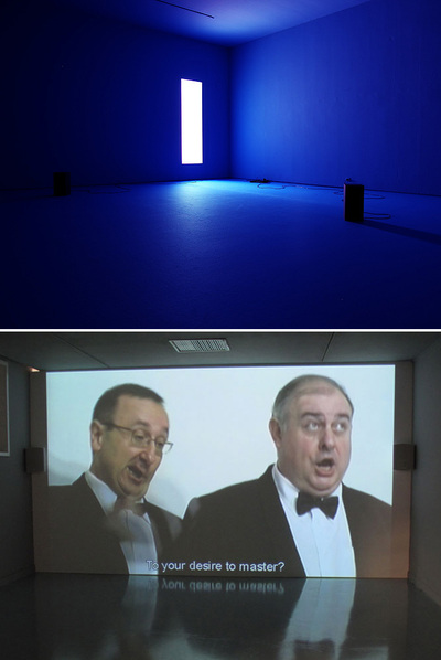 Arriba,  Something between my mouth and your ear  (1994), de Douglas Gordon. Abajo,  Concierto para puño alzado  (1997), de Juan Pérez Agirregoikoa.