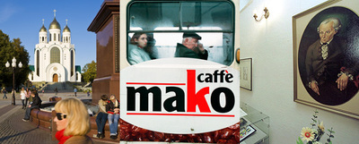 La iglesia de Cristo El Salvador, en la plaza Pobedy; un autobús de Kaliningrado y el museo sobre Emmanuel Kant ubicado en la catedral de la ciudad.