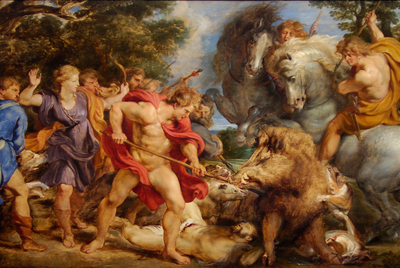  La caza el jabalí de Caledonia  (1618), en una de las versiones que Rubens pintó.