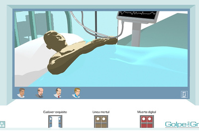 Portada de  Golpe de gracia,  un relato del colombiano Jaime Alejandro Rodríguez, con estética de videojuego y escritura de cómic.