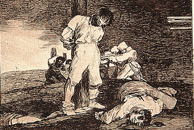  Y no hay remedio  (realizado entre 1810 y 1815, publicado en 1863), de la serie  Los desastres de la guerra,  de Francisco de Goya.