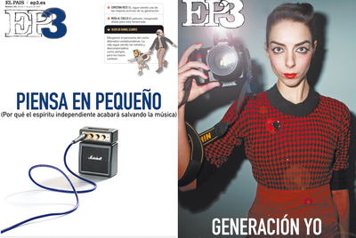 La tapa de  Piensa en pequeño  (2007)   y la portada de   Generación Yo  (2008), un autorretrato real.