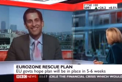 Imagen de la página web de la BBC que recoge la intervención de Alessio Rastani en  News Channel.  