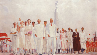 Obras de Aleksander Deineka:  Estajanovistas  (1937).