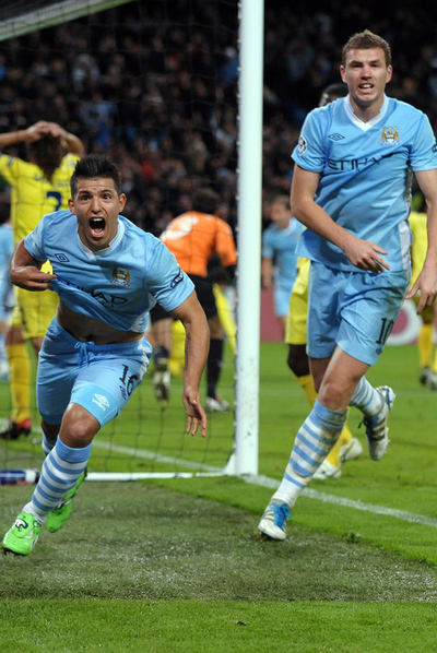 Agüero, tras marcarle al Villarreal en Manchester.