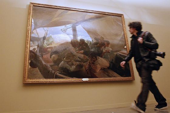 El cuadro de Sorolla  Comiendo en la barca , ayer en el Centre del Carme de Valencia.