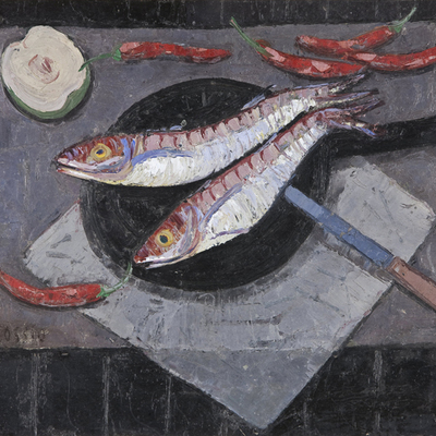  Salmonetes (1926-27),  de Pancho Cossío, óleo de la colección Los Bragales.