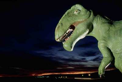 Reproducción de un gigantosaurus en Villa El Chocón, en Neuquén.