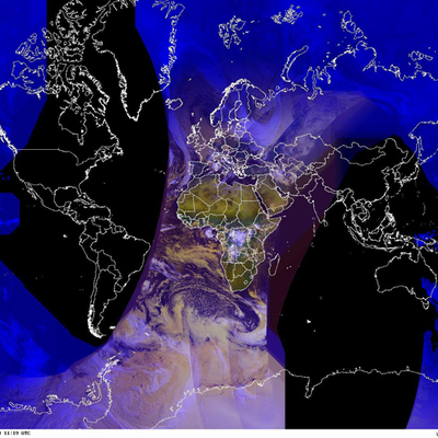 La superficie terrestre vista por el satélite europeo  Metop A  en varias órbitas de sobrevuelo de Europa.