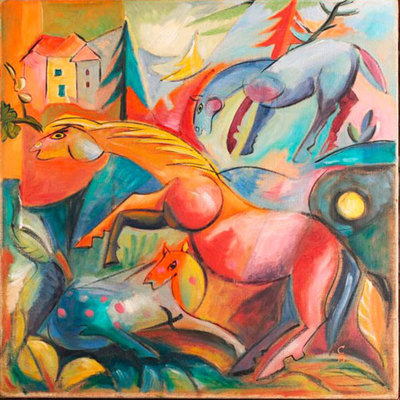  Paisaje con caballos,  de Heinrich Campedonk.