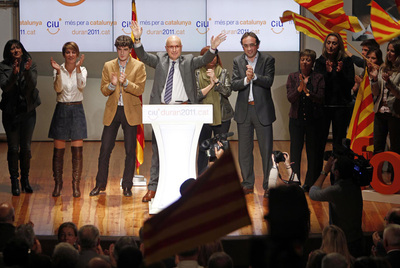 El candidato de CiU, Josep Antoni Duran i Lleida, en un mitin en Terrassa, el lunes pasado.