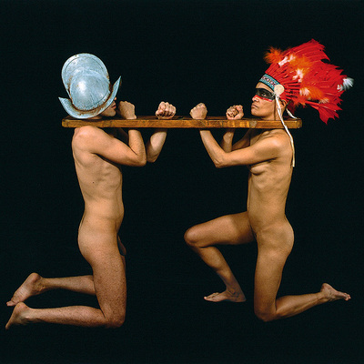  Reenactement   (de la serie 'Post-México en X-paña') (2005), imagen de una de las  performances  del artista mexicano Guillermo Gómez-Peña.