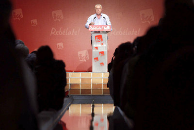 Cayo Lara, en el mitin en el Matadero de Madrid.