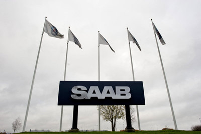 La entrada principal de la planta de Saab en Trollhättan.