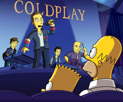 Cameo, de Coldplay, en un capítulo de la 21ª temporada de  Los Simpson. 