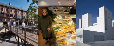 De izquierda a derecha, imágenes  de Ponferrada: exterior del Museo Nacional de la Energía, Pilar Pañeda  (Pili)  en su confitería, y la iglesia del Buen Pastor del estudio de arquitectura Vicens + Ramos.