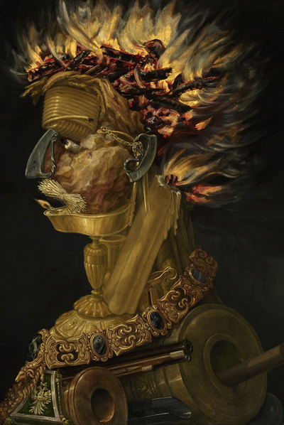 La obra  Alegoría del fuego , pintada por Giuseppe Arcimboldo en 1566.