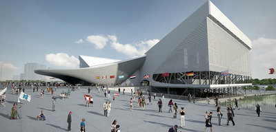 Una proyección virtual del centro acuático de Zaha Hadid para los Juegos de Londres.