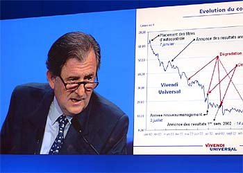 El presidente de Vivendi, Jean-René Fourtou, durante su intervención en la junta de accionistas de la empresa.