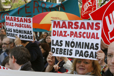Trabajadores de Viajes Marsans durante la manifestación que tuvo lugar el pasado día 7 en Madrid.