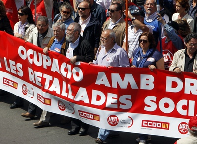 FOTOGALERIA: Los líderes sindicales de UGT y CCOO encabezan la manifestación por las calles de Valencia