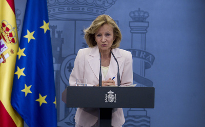 Elena Salgado, en una rueda de prensa el pasado 3 de agosto en La Moncloa.